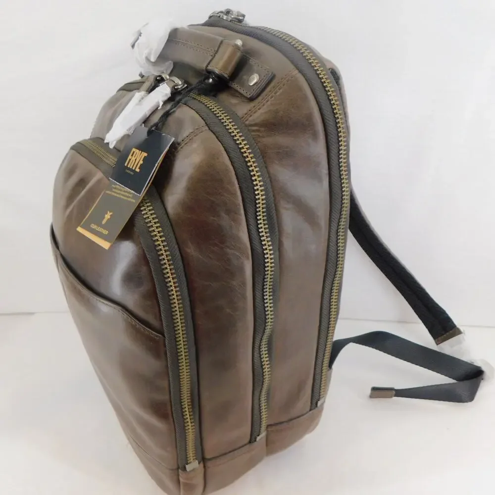 Frye Logan Multi Zip Leather Brown Slate Travel Backpack